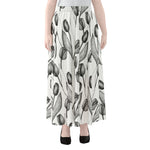 Black And White Tulip Pattern Print Chiffon Maxi Skirt