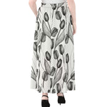 Black And White Tulip Pattern Print Chiffon Maxi Skirt