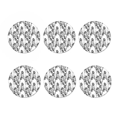 Black And White Tulip Pattern Print Coaster Set