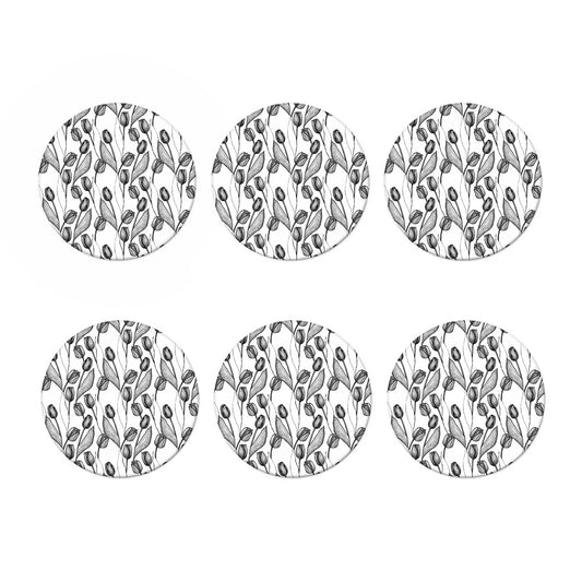 Black And White Tulip Pattern Print Coaster Set
