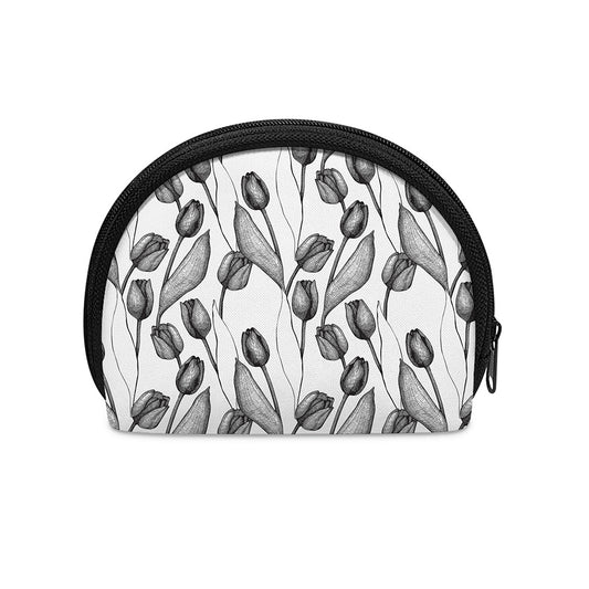 Black And White Tulip Pattern Print Coin Purse