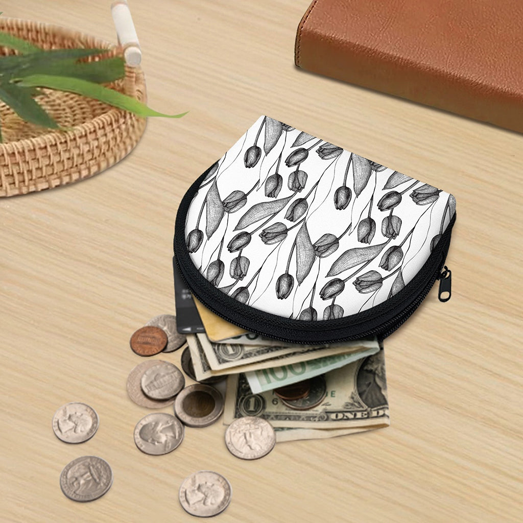 Black And White Tulip Pattern Print Coin Purse