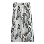 Black And White Tulip Pattern Print Cotton Front Slit Maxi Skirt