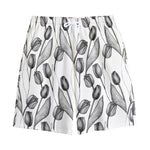 Black And White Tulip Pattern Print Cotton Shorts