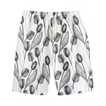 Black And White Tulip Pattern Print Cotton Shorts