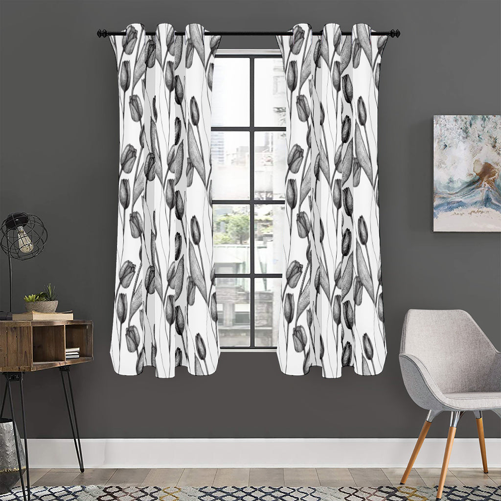 Black And White Tulip Pattern Print Curtain