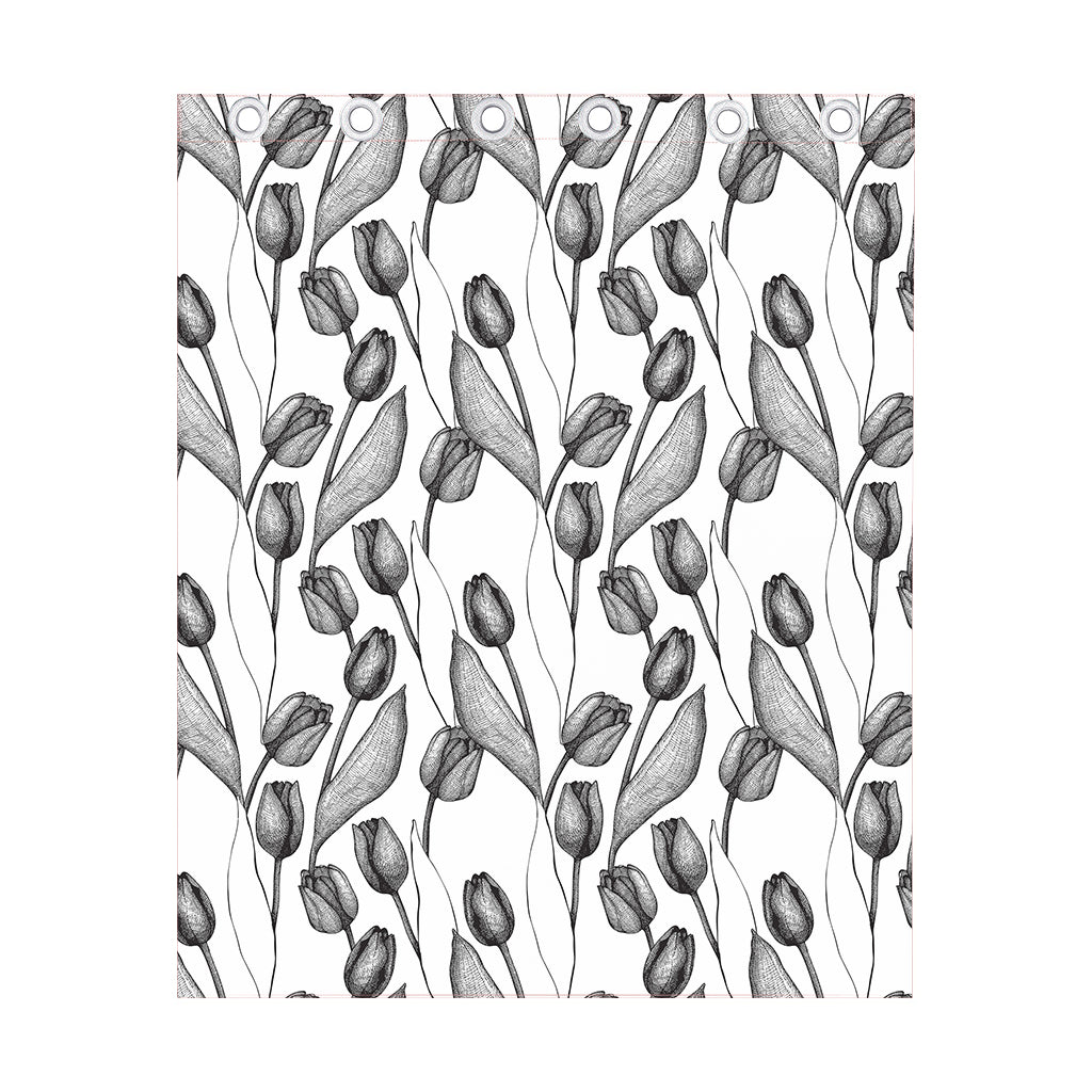Black And White Tulip Pattern Print Curtain