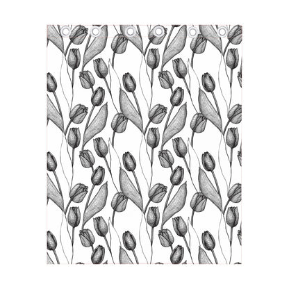 Black And White Tulip Pattern Print Curtain