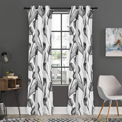 Black And White Tulip Pattern Print Curtain