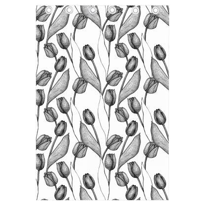 Black And White Tulip Pattern Print Curtain