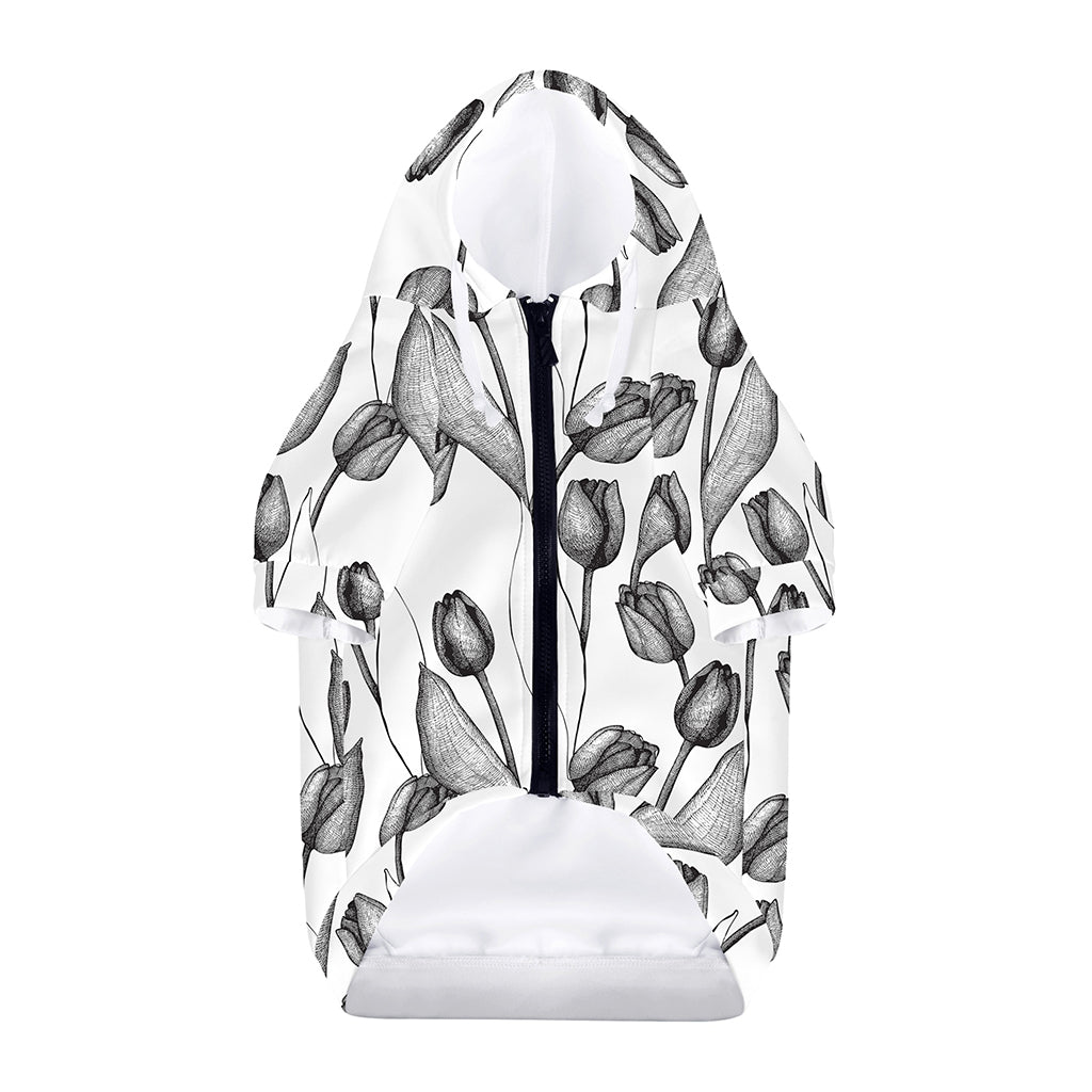 Black And White Tulip Pattern Print Dog Zip Up Hoodie