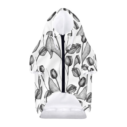 Black And White Tulip Pattern Print Dog Zip Up Hoodie