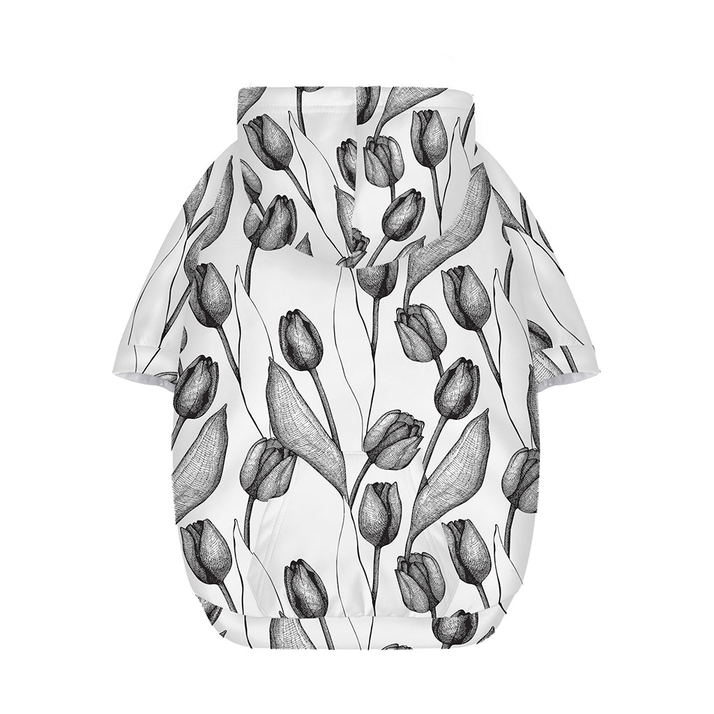 Black And White Tulip Pattern Print Dog Zip Up Hoodie