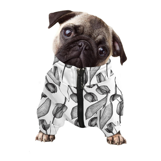 Black And White Tulip Pattern Print Dog Zip Up Jacket