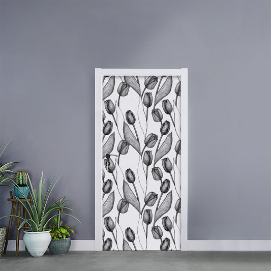 Black And White Tulip Pattern Print Door Sticker