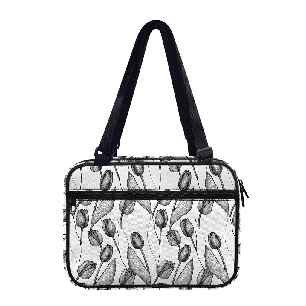 Black And White Tulip Pattern Print Double Strap Bible Bag