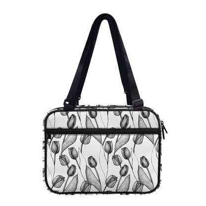 Black And White Tulip Pattern Print Double Strap Bible Bag