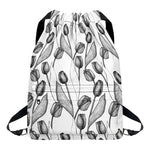 Black And White Tulip Pattern Print Drawstring Backpack