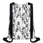 Black And White Tulip Pattern Print Drawstring Backpack