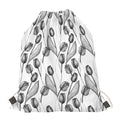 Black And White Tulip Pattern Print Drawstring Bag
