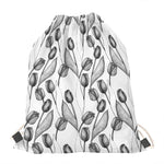 Black And White Tulip Pattern Print Drawstring Bag