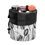 Black And White Tulip Pattern Print Drawstring Makeup Bag