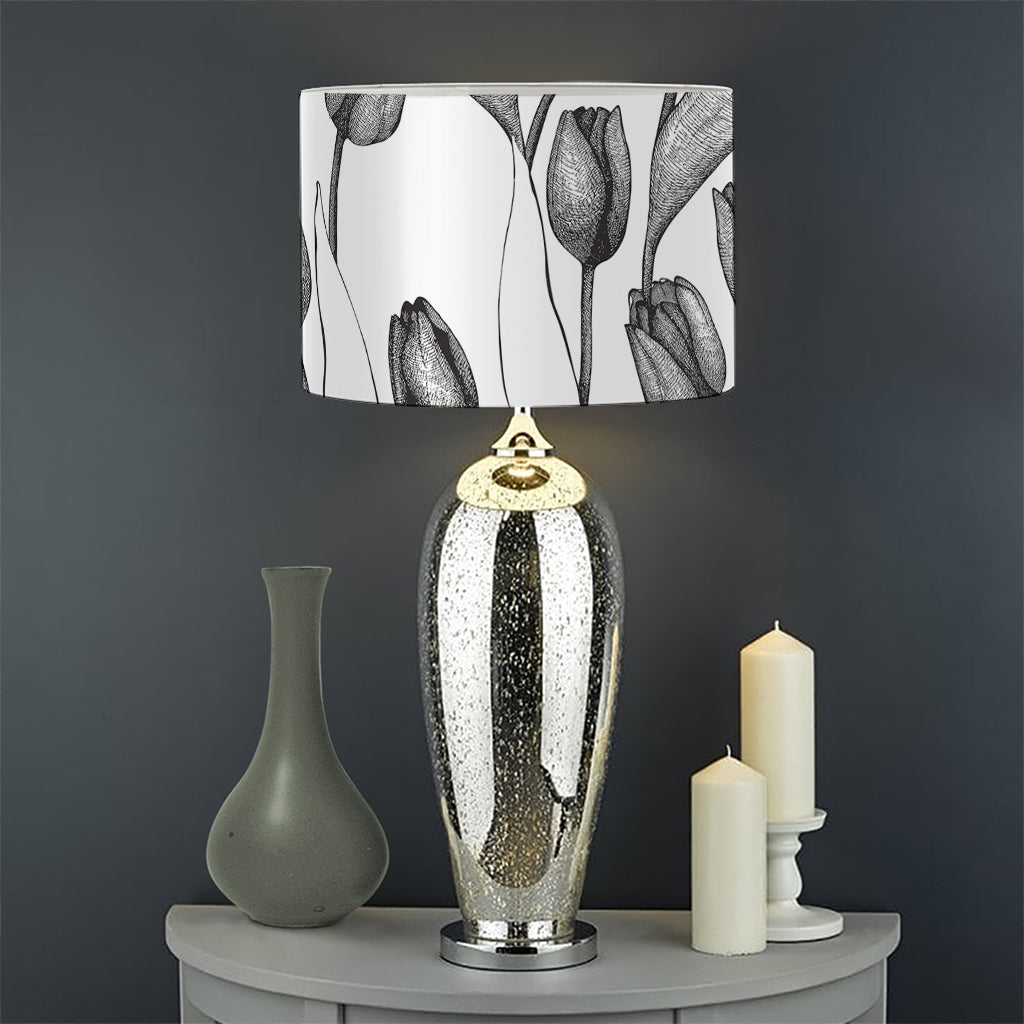 Black And White Tulip Pattern Print Drum Lamp Shade