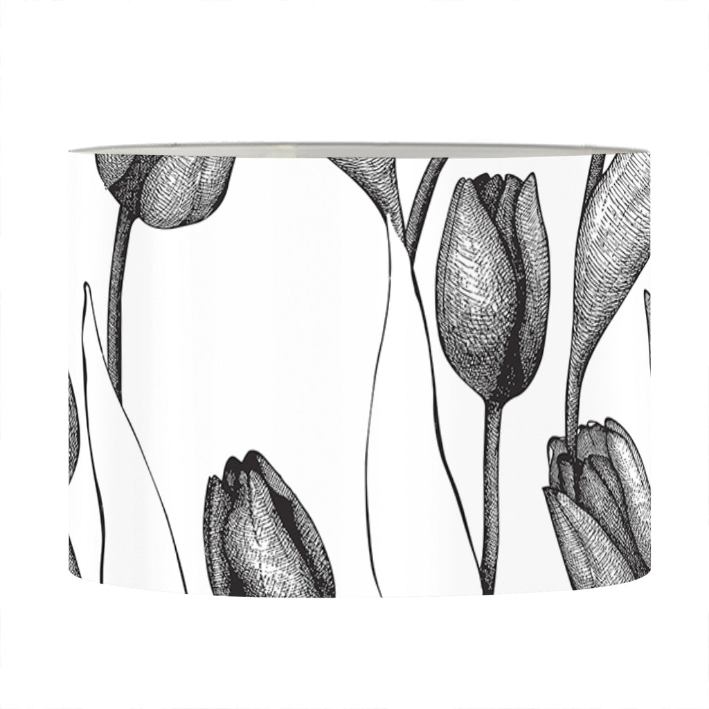 Black And White Tulip Pattern Print Drum Lamp Shade
