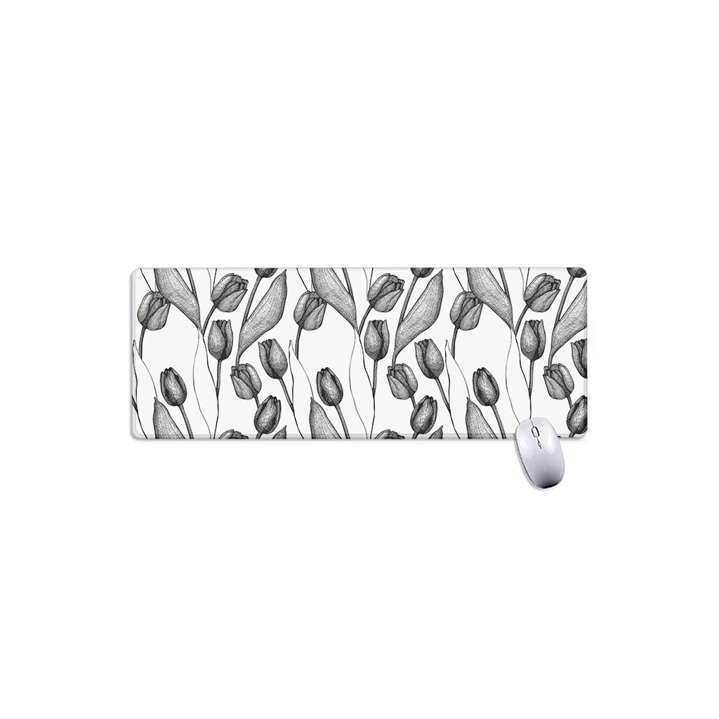 Black And White Tulip Pattern Print Extended Mouse Pad
