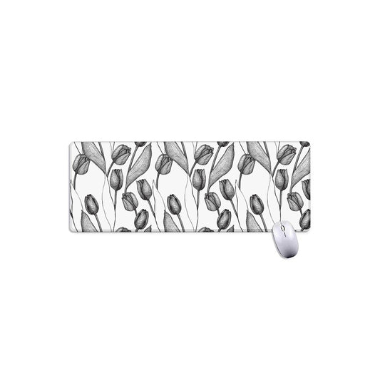 Black And White Tulip Pattern Print Extended Mouse Pad