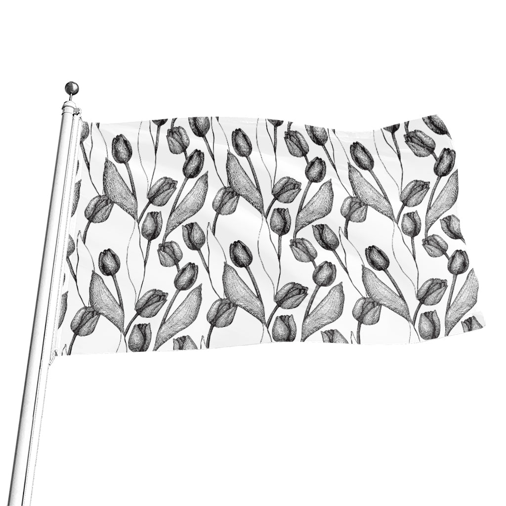 Black And White Tulip Pattern Print Flag