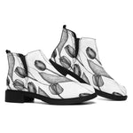 Black And White Tulip Pattern Print Flat Ankle Boots