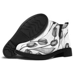 Black And White Tulip Pattern Print Flat Ankle Boots
