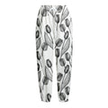 Black And White Tulip Pattern Print Fleece Lined Knit Pants