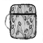 Black And White Tulip Pattern Print Front Pocket Bible Bag