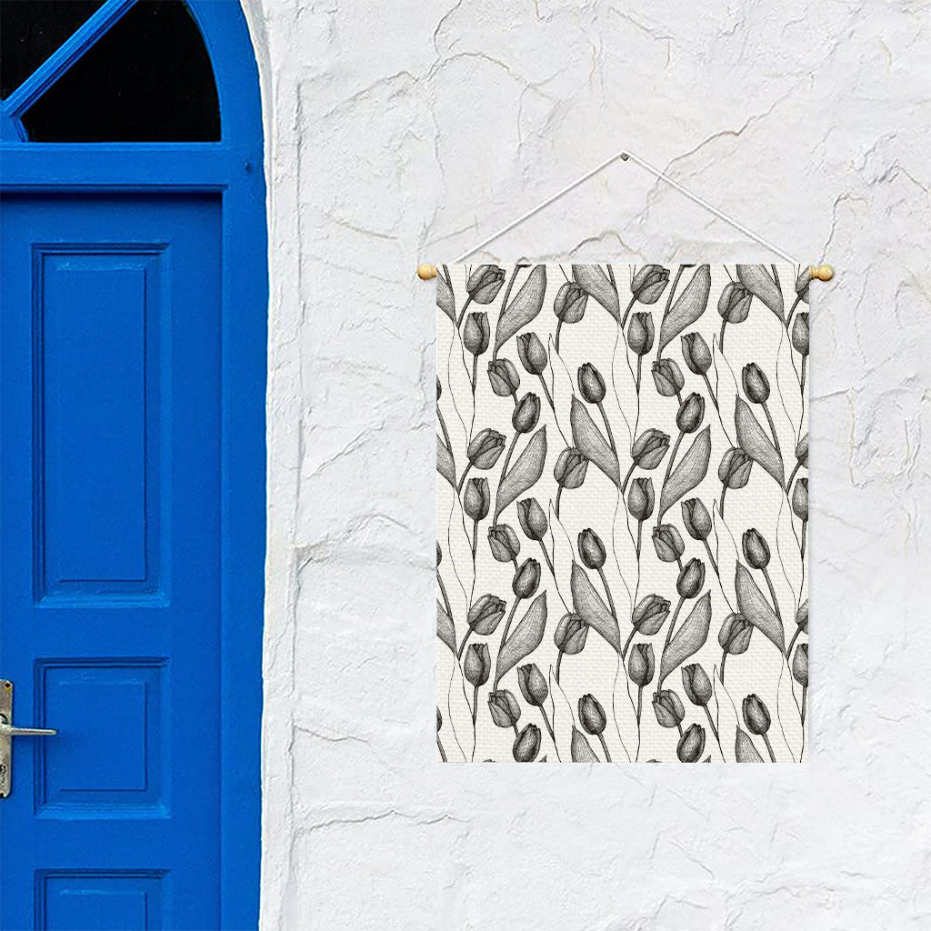 Black And White Tulip Pattern Print Garden Flag