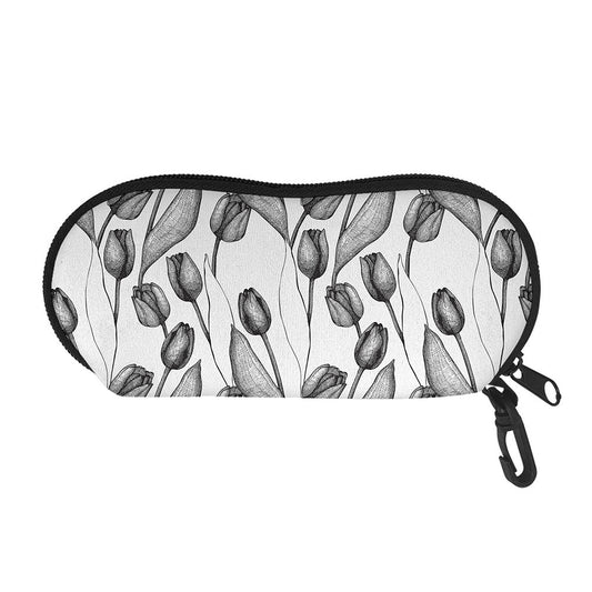 Black And White Tulip Pattern Print Glasses Case