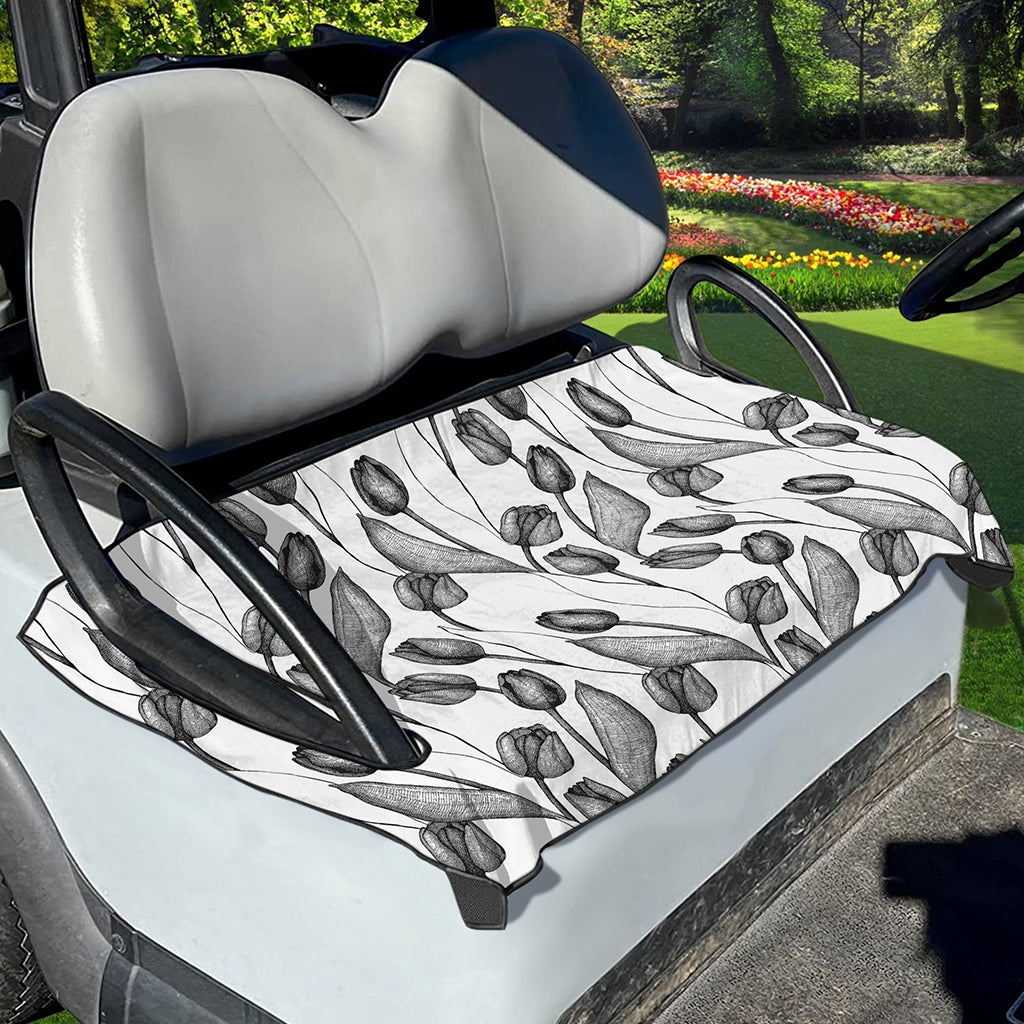Black And White Tulip Pattern Print Golf Cart Seat Cover
