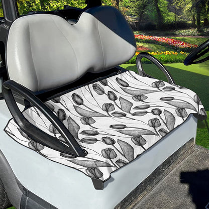 Black And White Tulip Pattern Print Golf Cart Seat Cover