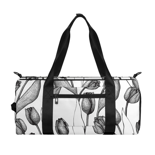 Black And White Tulip Pattern Print Gym Bag