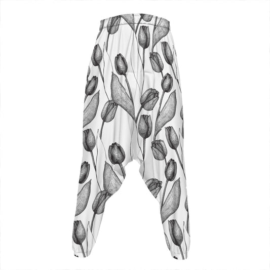 Black And White Tulip Pattern Print Hammer Pants