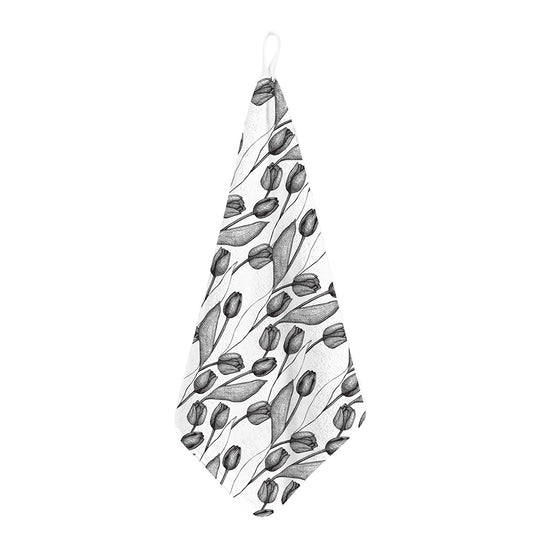 Black And White Tulip Pattern Print Hand Towel