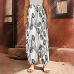 Black And White Tulip Pattern Print Harem Pants