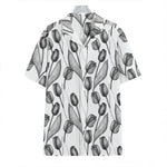 Black And White Tulip Pattern Print Hawaiian Shirt