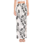 Black And White Tulip Pattern Print High Slit Maxi Skirt