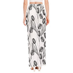 Black And White Tulip Pattern Print High Slit Maxi Skirt