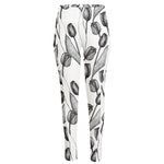 Black And White Tulip Pattern Print High-Waisted Pocket Leggings