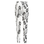 Black And White Tulip Pattern Print High-Waisted Pocket Leggings