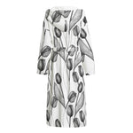 Black And White Tulip Pattern Print Hooded Bathrobe