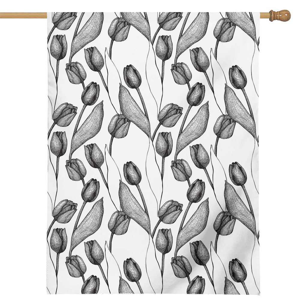 Black And White Tulip Pattern Print House Flag